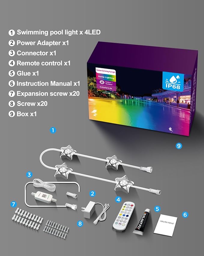 RGB+IC Pool Lights for Inground & Above Ground Pools, Submersible Underwater Pool Lights with App & Remote Control, 16M Colors, Timer, IP68 Waterproof, 25FT Swimming Pool Lighting