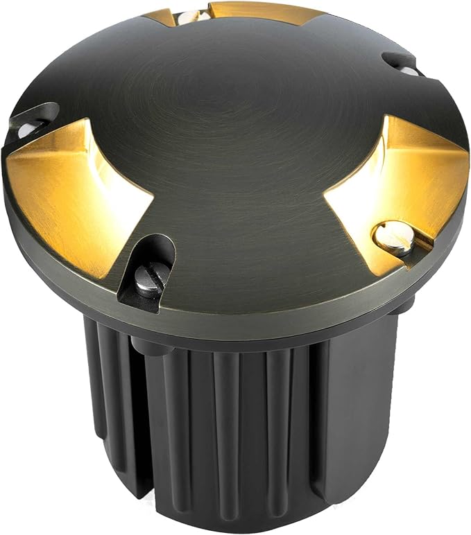 Gardenreet In Ground Well Light - Brass Low Voltage Waterproof Ip65 Outdoor Landscape Lighting, LED 12V In-Grade Turret Top Light, Antique Bronze for Walkway Patio Deck with 2700K Warm White MR16 Bulb
