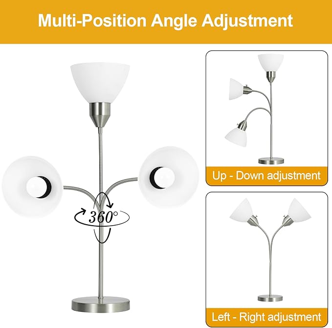 LED Desk Lamp for Home Office, 3 Levels Dimmable Reading Light, Flexible Table Lamp for Bedside Office, Rotary Switch Control, Desk Lamp for College Dorm Study Lamp, Bulb Included, Sliver