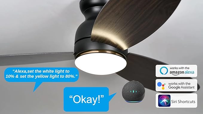 Carro Ceiling Fan with Lights, Indoor & Outdoor Ceiling Fan, 52" Low Profile DC Smart Ceiling Fan Compatible with Alexa, Siri, Google Home & Smart APP, Dark Walnut