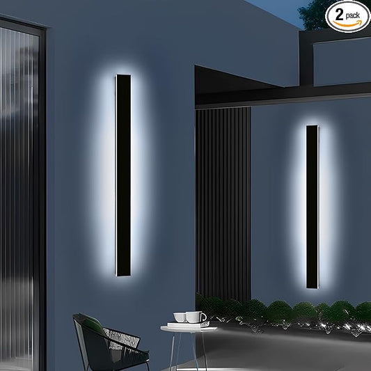 Mikeru 3CCT Dimmable Outdoor Wall Sconce 39.3" IP65 Waterproof - 2Pack Modern Black Exterior Light with Remote Control, Adjustable 3000K/4500K/6000K for Porch, Patio & Commercial Spaces | Hardwired