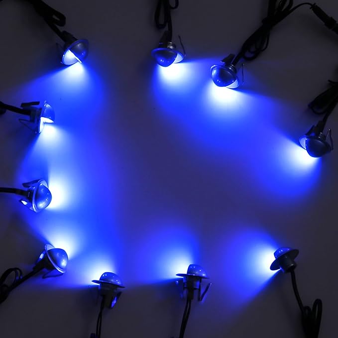 LED Stair Lights Kit Low Voltage Waterproof IP65 Outdoor 1-2/5" Stainless Steel Recessed Wood Deck Lighting Yard Garden Patio Step Landscape Pathway LED Light Blue (Pack 10pcs)