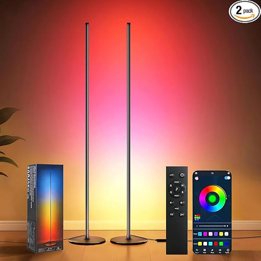 RGB+IC Floor Lamp with App Control 1000 Lumens Smart LED Corner Lamp (Black 2pack)