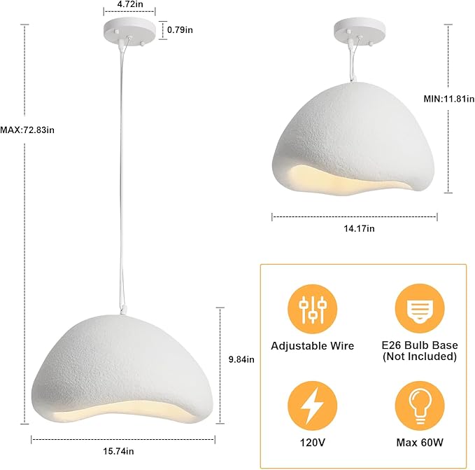 WILON 15.7'' Wabi Sabi Pendant Light, Kitchen Pendant Lighting Over Island, Dining Room Light Fixture Over Table, Large Pendant Light with E26 Base, Modern Pendant Light for Living Room Bedroom Bar