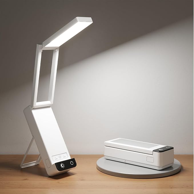 EZVALO LED Rechargeable Desk Lamp, 6000mAh Battery Operated Foldable & Portable Light,90Ra Cordless Table Lamp for Office Home, 3 Color Dimmable Small Desk Lamp Wireless Reading Lamp (Black)