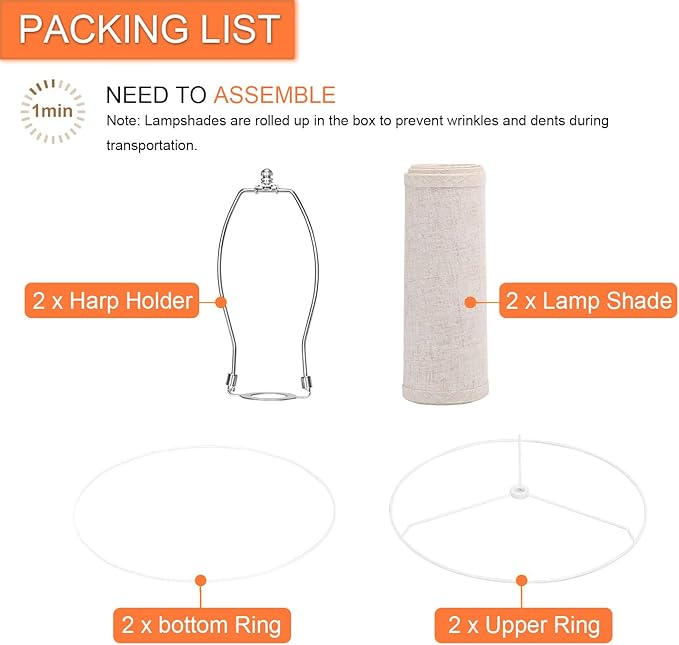 drum lamp shades Set of 2 for table lamps – 11.6" Top x 12.6" Bottom x 9.8" High, Qvtekn Medium Beige Lampshades for floor lamps (Spider Fitter), Natural Linen Handcrafted with Easy Assembly