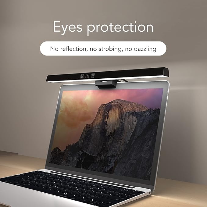Computer Monitor Lamp, E Reading No Screen Glare or Flicker Monitor USB Powered Monitor Light Bar, Space Saving Eye Caring Task Light with Timing and Color Temperature Adjustment