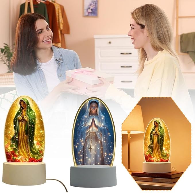 Guadalupe Virgin Prayer Lamp - 2D Acrylic Table Lamp with Soft Glow, USB Powered, Blessed Mother Mary Decoración para La Virgen de Religious Gift for Christmas Birthday (Blue)