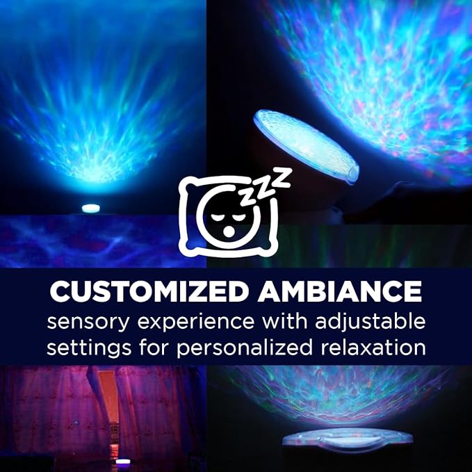 Bright Autism Calming Sensory Sea Lamp - Night Light Projector for Kids, 7 Light Modes, Color Changing Music Player, Nature Relaxation Sounds