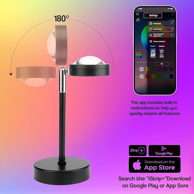 Sunset Lamp with APP & Remote Control,16 Colors Night Light 180° Rotation Rainbow 4 Modes Setting for Photography/Selfie/Party/Home/Living Room/Bedroom Decor, Gifts Women (red)