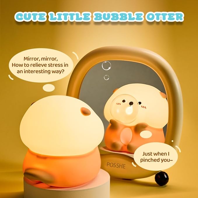 Bubble Blowing Sea Otter Night Light, Otter Gifts, Soft Silicone Lamp with Warm Light and RGB Changing, Breastfeeding Nursery Portable Kawaii Bedside Lamp for Baby, Toddler, Boys and Girls