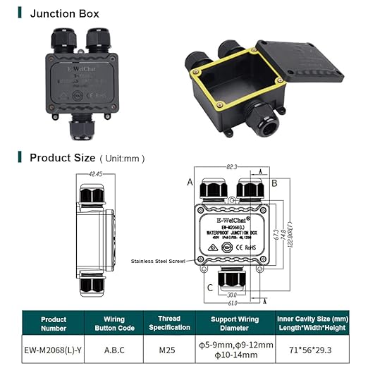 Junction Box Outdoor Waterproof Electrical Box, 3 Way Plug Line Plastic External Junction Box, Electric Power Cord Boxes Suitable for Outdoor Lights, Landscape Lighting (3way)