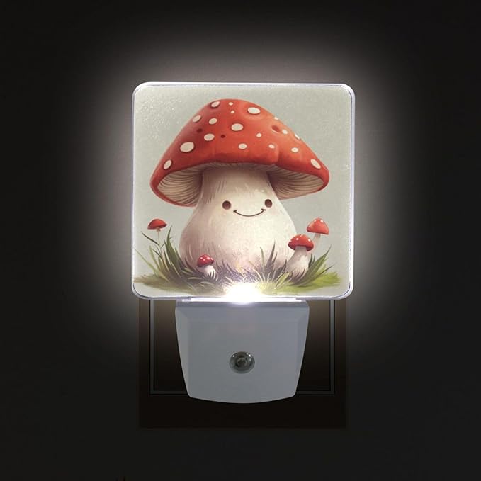 Cute Mushrooms Night Light 2 Pack Dusk to Dawn Sensor Led Lamp for Women Men Night Lights Plug into Wall Decor for Bedroom Kitchen Bathroom Corridor, 0.5W