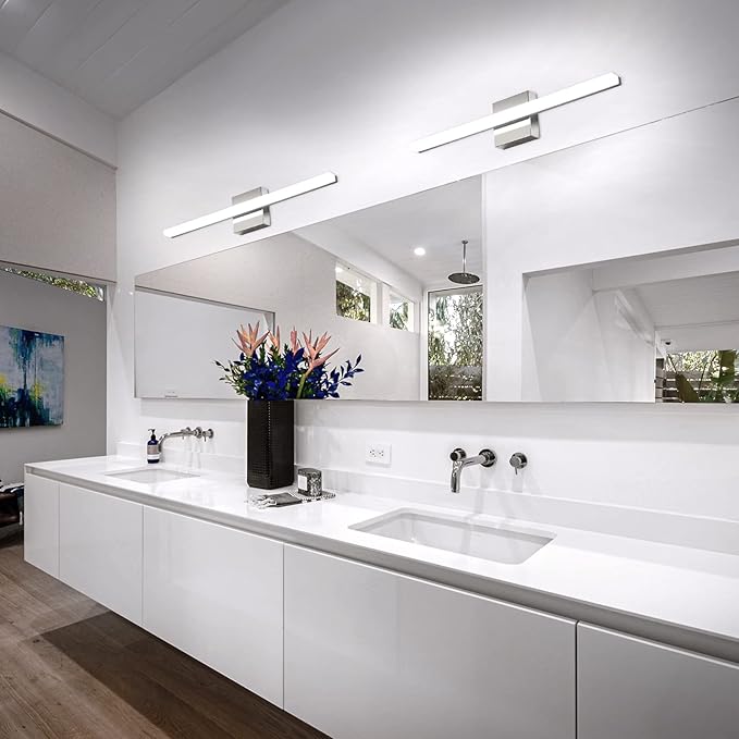 Combuh LED Vanity Lights Bar 24 Inch Bathroom Light Fixtures 14W IP44 Over Mirror Lighting Indoor Wall Sconces Modern Cool White 6000K for Washroom Set of 2