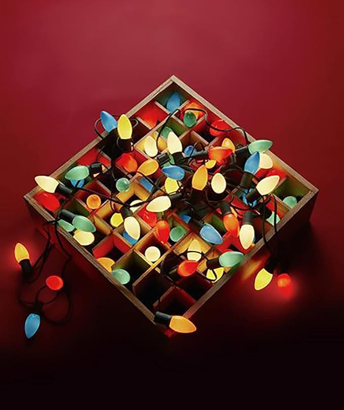 25 Pack C9 Multicolor Christmas Light Bulbs, C9 Multicolor Ceramic Replacement Bulbs for Christmas String Lights, E17 Intermediate Base 7W Night Light Bulbs for Indoor Outdoor Holiday Decor