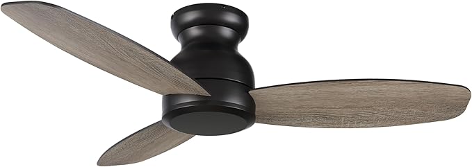 CEME 48 Inch Flush Mount Ceiling Fan without Lights, Black Ceiling Fan with Remote Low Profile, 10-Speed Reversible DC Motor, 3 Dual Finish Blades, Indoor for Bedroom