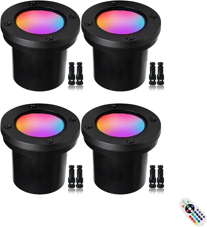 6W LED Well Light Outdoor,Low Voltage Landscape Lights Anti-Glare, 12-24V AC/DC Shielded In-Ground Lights IP67 Waterproof Paver Uplights with for Pathway,Fence,Tree (RGBW 4Pack)
