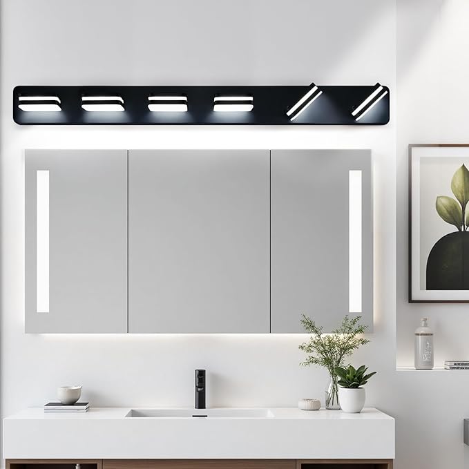 3000LM LED Modern Bathroom Vanity Light Fixtures, 360° Rotate Acrylic Matte Black Vanity Lights for Bathroom, Modern Wall Lighting Fixtures Over Mirror Kitchen Living Room (Natural White Light 5000K)