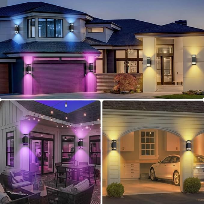 SHIMR Smart Outdoor Lights Color Changing 2 Pack, RGB+2700K-6500K Outdoor Wall Sconce Square Aluminum Exterior Lighting Fixtures Waterproof, APP Control Up and Down Lights [ETL Listed]