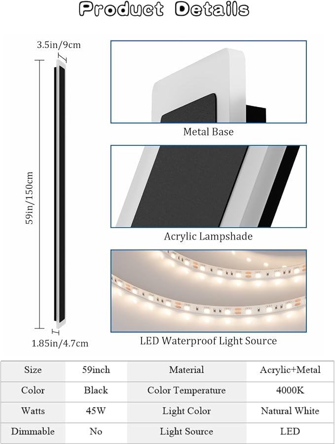 59In Long Outdoor Wall Light 4000K Dimmable IP65 Waterproof Linear Outdoor Light Modern Exterior Wall Lighting for Porch House