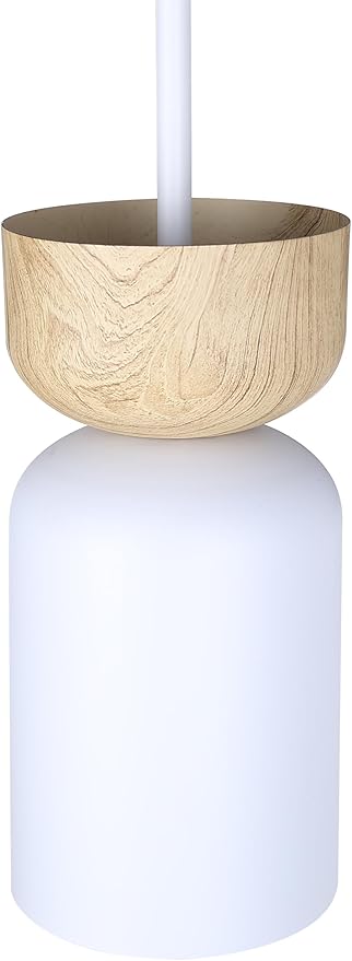 Canarm Caleb 1-Light Pendant Light, Matte White with Faux Wood Accent, Adjustable Rod Height, Minimalist Modern Lighting for Kitchen Island, Dining Room or Entryway