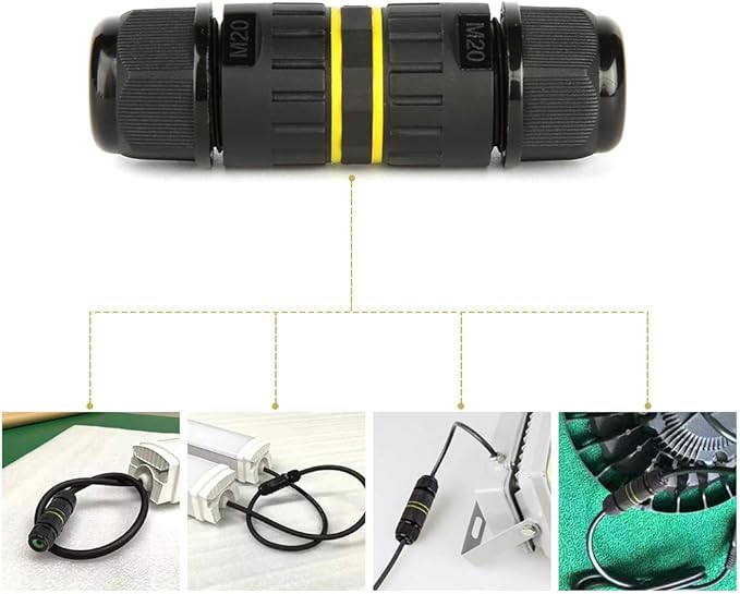 3 Pole Wire Connector Waterproof IP68 External Electrical Junction Box,M20 for Ø5-12mm Wire Range(AC 400V, 24A),UL,2 Way 3Pin 5Pack