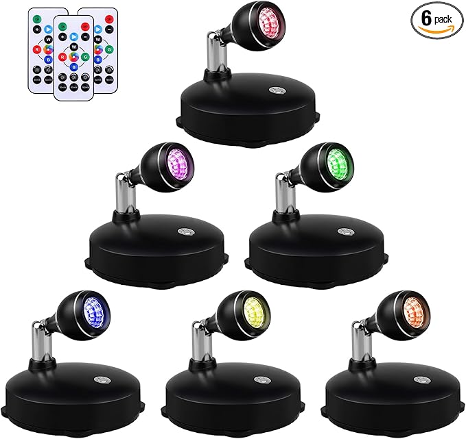 Spotlight Indoor Battery Operated Led Spot Light Stick Up Lights with Remote, Mini Spotlight Dimmable Accent Lights for Lighting up Paintings Pictures(6 Pack)