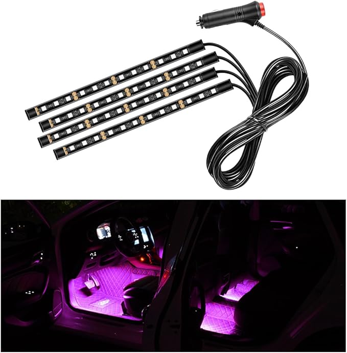 Car LED Strip Light, 48 LED RGB Auto Interior Atmosphere Lights, Cigarette Lighter Under Dash Ambient Night Light, Interior Lamp Lighting Kit (Pink Purple, Cigarette Lighter)