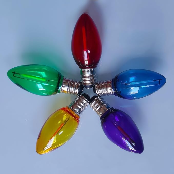 C7 LED Christmas Light Bulbs, 25 Pack Multicolor Replacement Bulbs, Shatterproof Edison C7 LED Light Bulb for Christmas Lights Night Light Chandelier Holiday Decor, E12 Candelabra Base, 0.6 Watt