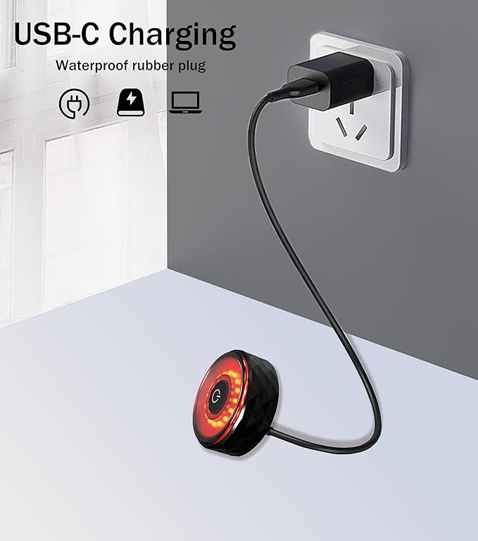 Smart Rechargeable Bike Tail Light: with Apple Find My(iOS Only), IP65 Waterproof, 5 Modes, USB-C Ports, Bright LED Safety Rear for Bicycle Road Mountain, Night Riding Essential