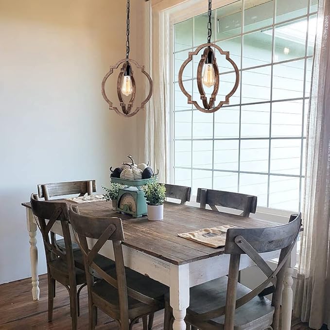 1-Light Farmhouse Wood Chandelier,Rustic Retro Pendant Light.Adjustable Height Handmade Rustic Light Fixture for Foyer, Dining&Living Room, Kitchen Island, Entryway, Breakfast Area(Colour: Black)