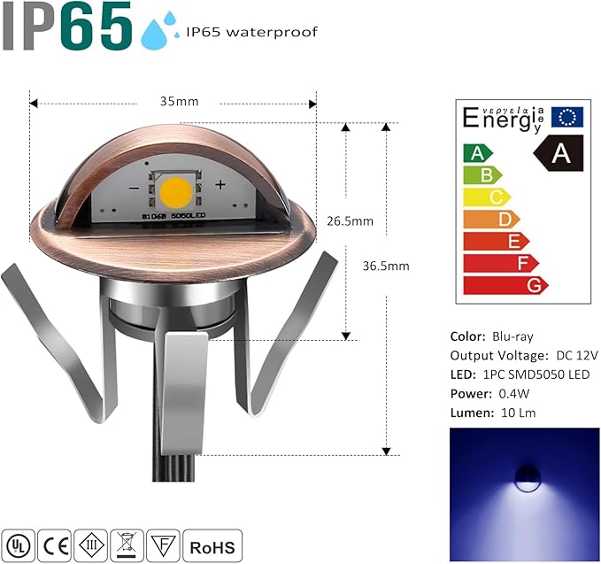 LED Stair Light Low Voltage Waterproof IP65 Outdoor 1-2/5" Recessed Wood LED Deck Lighting Yard Garden Patio Step Landscape Pathway Decor Lamp (20pcs, Blue)