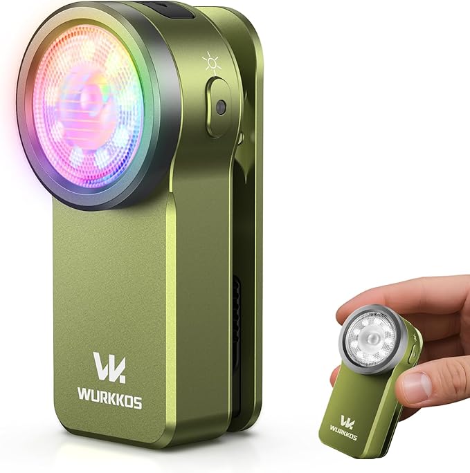 Wurkkos HD03 EDC Flashlight Rechargeable Clip-on Light, 680Lumens Mini Pocket Flashlight with RGB, Magnetic Small Flat Flashlight for Camping, Repairing, Signaling, Cycling (Green)