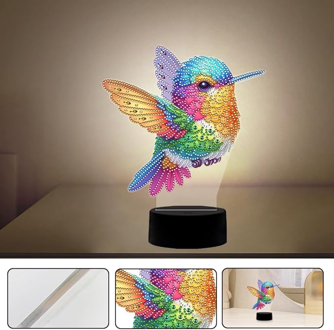 Hummingbird Diamond Art Painting Night Light,Diamond Art Painting Kits Desktop Touch Lamp Ornaments for Tabletop Decor Diamond Art Accessories for Adult Beginner Bedrooms Living Room