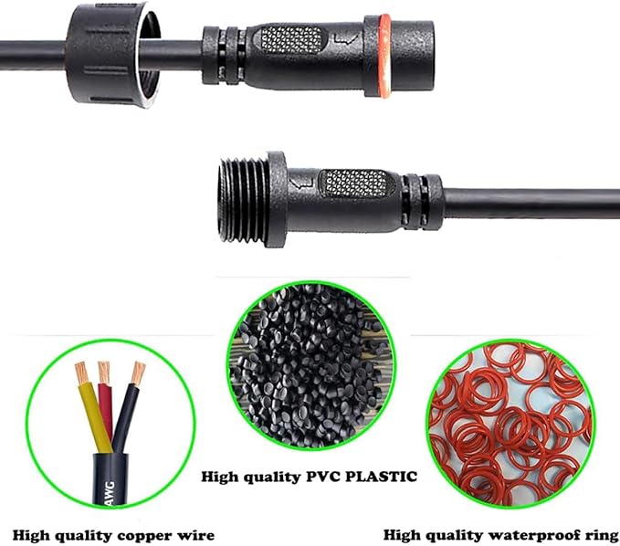 Waterproof Connectors 2 Wire,16AWG Male Female Plug LED Connector with 2Pin Waterproof Connectors,IP68 20CM Extension Cable for Car,Truck,Boat,Indoor/Outdoor LED Strip Lights.(5Pairs)