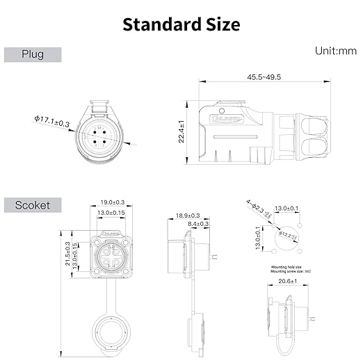 CNLINKO LP-12 4 Pin Connector IP68 Waterproof Circular Electrical Plug for Outdoor Equipment Solar Industrial Machinery DC 12V Flange Mount Metal-Reinforced Kit (4-Pin)