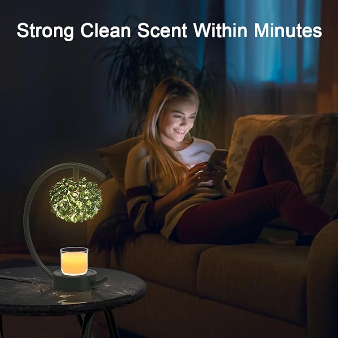 Candle Warmer Lamp for Jar Candles with Adjustable Brightness＆Timer，Handcrafted Green Crystal Candle Lamp Luxurious Design+2Bulbs,Home Decoration Electric Candle lamp(Balck C-Shaped)
