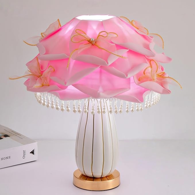 Pink Girls Table Lamp Romantic Bouquet Bedside Lamp Cute Nightstand Light Nordic Table Lamp for Bedroom Living Room Entry Office Study Room Kid Room Valentines Dating Wedding Decor