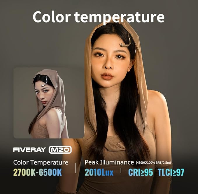 ZHIYUN FIVERAY M20 Combo Bi-Color Video Light [Official], 20W Portable Camera Photography Light, CRI 95+, 2700K-6500K,TLCI 97+, 4500mAh with 10 Light Effects, Support Magnetic Attraction and USB-C PD