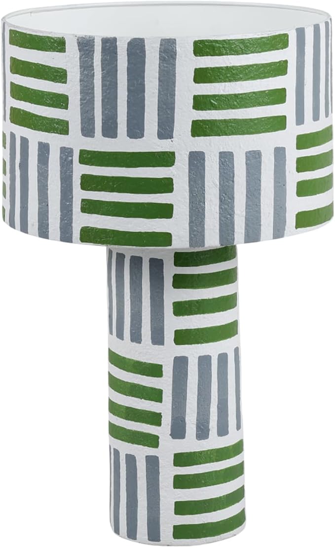 Handicrafts Home Handcrafted Paper Mache Table Lamp, 12x19” Modern Farmhouse Accent Table Lamp, Decorative Dome Bedside Nightstand Lamp for Bedroom Living Room, Small Sculptural Desk Light, Geo Grey