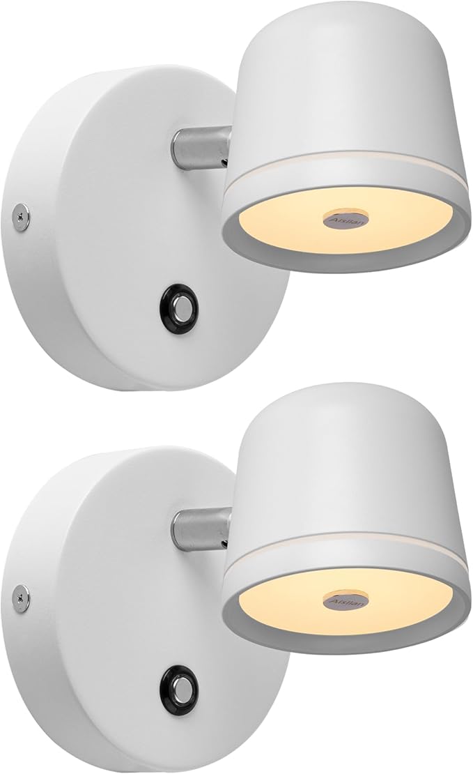 Aisilan Wall Sconce Set of 2, Hardwired Touch Dimmable Wall Light with 3 Color Temperatures, Adjustable 7W LED Wall Lamp CRI97, Modern White Aluminum Sconce for Bedroom Bedside Hallway