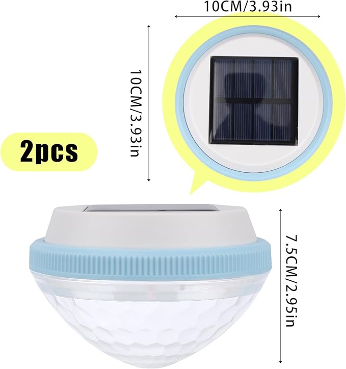 2pcs Solar Floating Pool Lights, Waterproof Multi-Color Changing LED Solar Swimming Pool Lights Decoration for Garden Pond Fountain Wedding Party