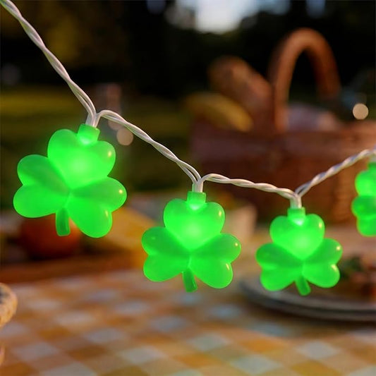 Shamrock String Lights, 8.5Ft St Patrick's Day Decorations with 10 LED Solid Green Clover Lights, Plug in Clover Fairy String Lights for Party Bar Garden Bedroom Party Irish Holiday Decor