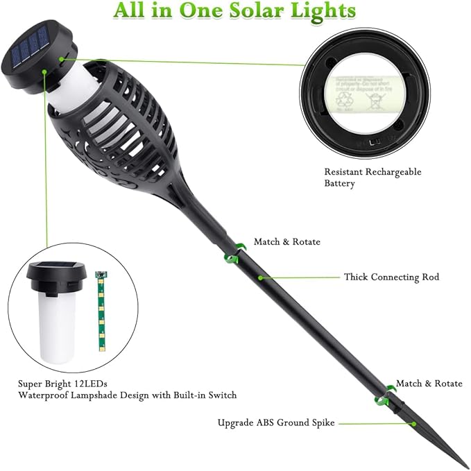 Outdoor Solar Lights, 6Pack Solar Torch Light with Flickering Flame, Solar Garden Lights Waterproof for Outdoor Decorations, Flame Torches for Outside, Outdoor Lighting for Pathway Yard Decor