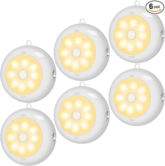BLS 6-Pack 3.3" Under Cabinet Lighting, Closet Lights Motion Sensored Light Indoor AA Battery Operated, Magnetic Stick on LED Puck Light, Dimmable Under Counter Lights for Kitchen, 3000K Warm White