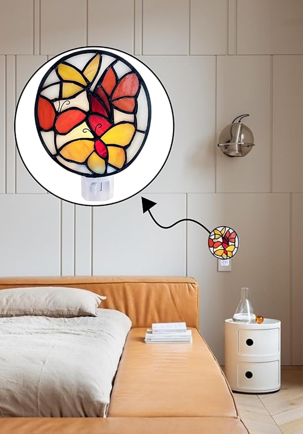 Stained Glass Butterfly Night Light.Butterfly Night Light Bedroom Bed Light Gifts from Nature,Nature Night Light.DYM1001 (Oval Butterfly)