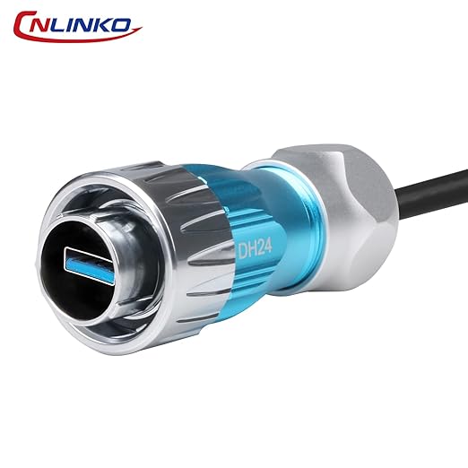 CNLINKO DH-24 USB 3.0 Connectors, Male Plug with 20 Inches Cable, Type A Female Metal Socket, Panel Mount Receptacles Socket, IP68 Waterproof Connector, M24 Signal Connectors (USB 3.0 Set)