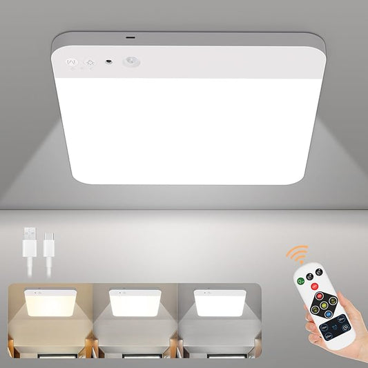 Rechargeable Motion Sensor Closet Light with Remote - Magnetic Wireless Ceiling Lights, 400LM Closet Lights Motion Sensored Indoor for Bathroom Shower Pantry Stairs Hallway