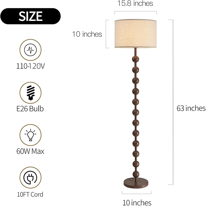 Modern Dimmable Floor Lamp with Remote Control for Living Room Bedroom, Red Wood Pattern Tall Standing Lamp Light for Home Office Dining Room with Fabric Shade