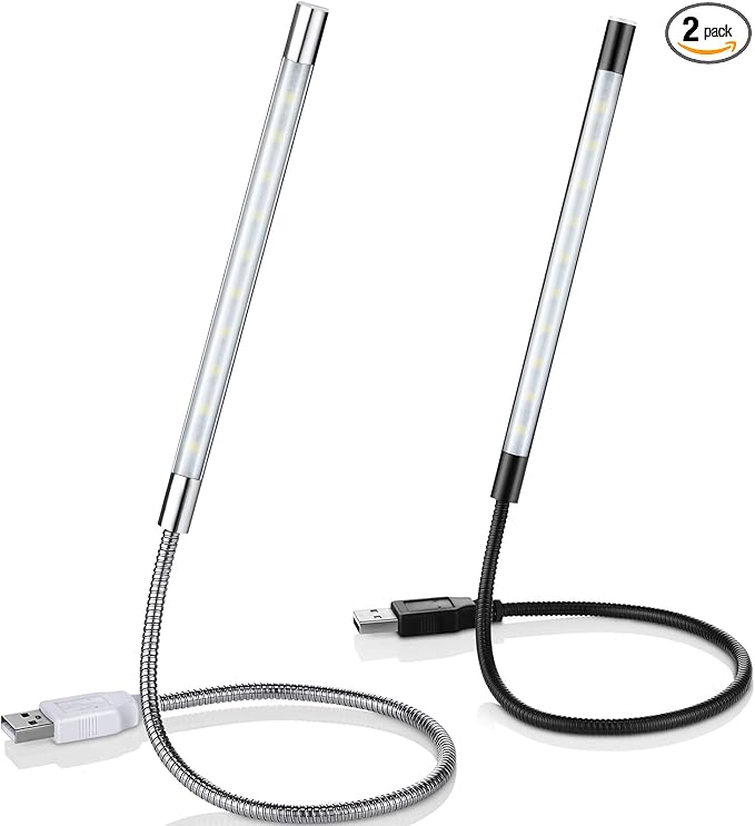 Mudder 2 Pieces USB LED Light for Laptop Keyboard Light Gooseneck Computer Lamp Flexible Stick Dimmable LED Lamp Touch Switch for Reading Book(Black, Silver)